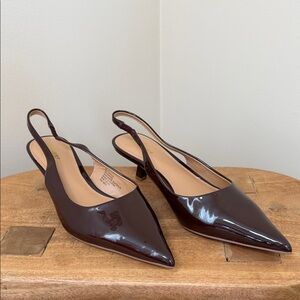 Express Patent Dark Brown Slingback Heels